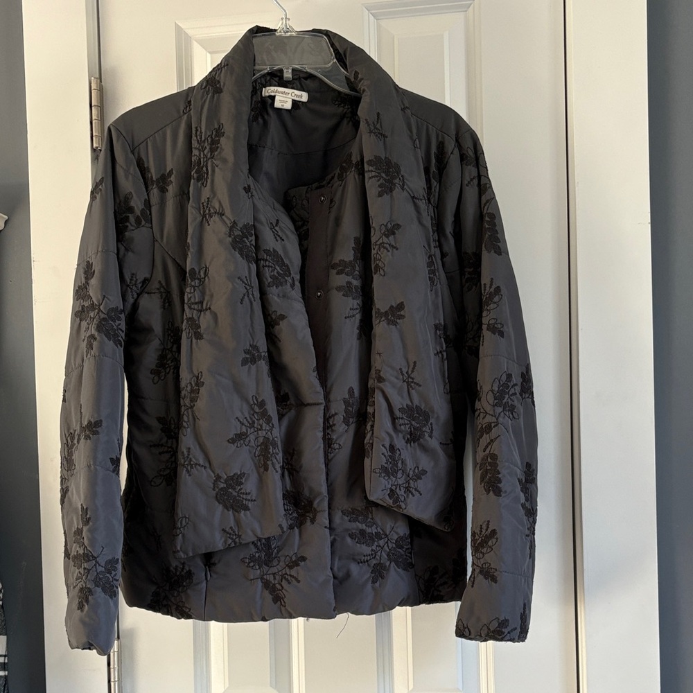 Coldwater Creek Black Floral Puffer Jacket